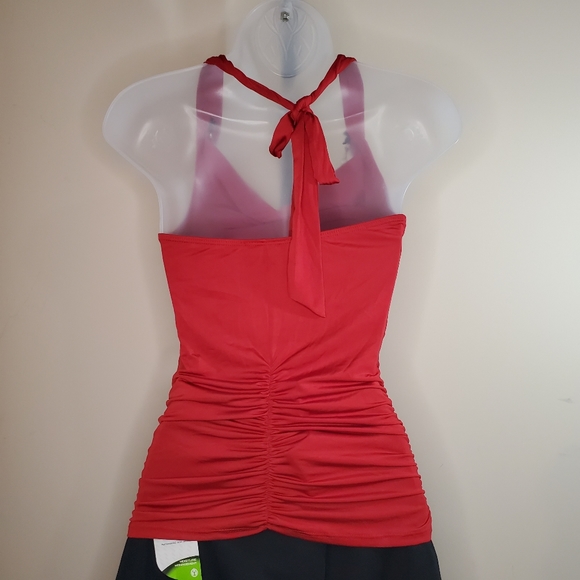Luv Me More Red Drop Neck Scrunch Halter Top Sleeveless S - Picture 6 of 7